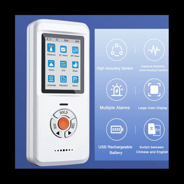Side view of the EMF detector showing the easy-to-use control buttons for measurements and settings.